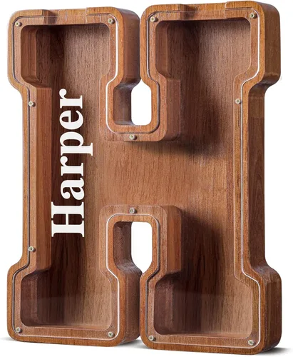Vista 119 de SummiDate Alcancía de madera de letra para niños y niñas, Alfabeto, personalizada, regalo de cumpleaños y pascua para niños (A)