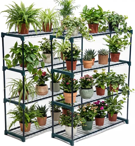 Vista 7 de Panana Estantería de acero para invernadero de jardín de 4 niveles, soporte para plantas, unidad de estantería de jardín, estante de almacenamiento