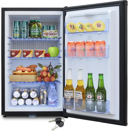 Vista 8 de Smad Mini Refrigerador con Cerradura de 1.0 pies cúbicos, Refrigerador para RV de 12V, 12V / 110V Súper Silencioso Refrigerador de 12V con Puerta