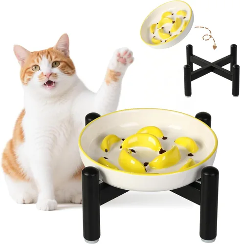 Vista 21 de Cuenco de cerámica del gato del alimentador lento, 6,3" alimentador Cuenco rosa pastel