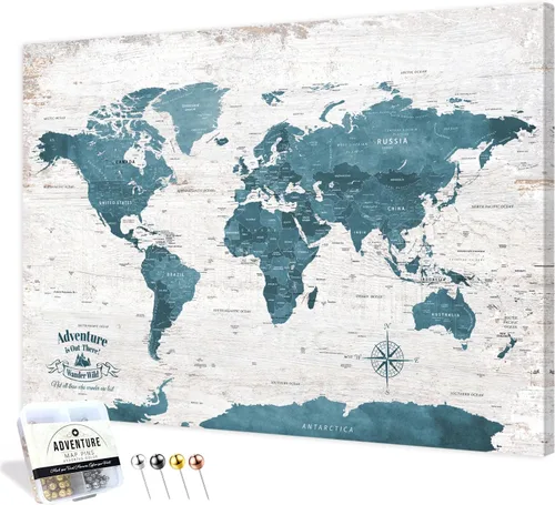 Vista 71 de IPIC - Lienzo con mapas de EE. UU. para decoración de pared, mapa con pin de empuje para marcar viajes, mapa de viaje impreso de EE. UU.