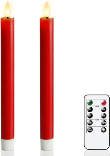 Vista 15 de GenSwin Flameless Taper Candles with Remote Timer, Real Wax LED Flickering Candlesticks Battery Operated 3D Wick for Wedding, Party, Home(Christmas
