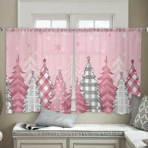 Vista 4 de Cortinas semitraslúcidas para árbol de Navidad, 45 pulgadas de longitud para sala de estar, cortinas de ventana de copo de nieve de invierno