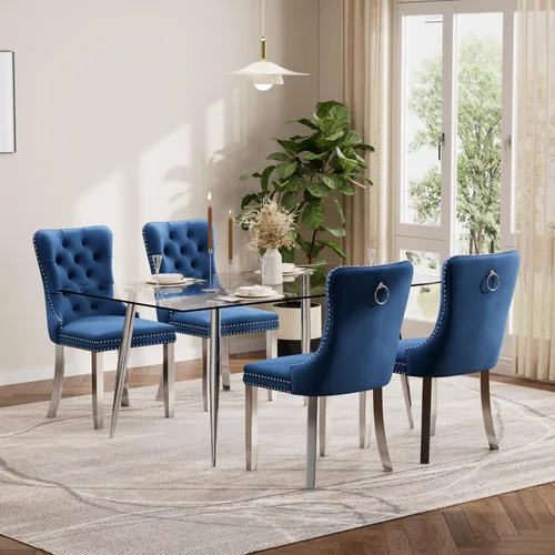 Vista 87 de Baysitone Juego de mesa de comedor de cristal de 51 pulgadas para 4, juego de 5 piezas de comedor moderno, mesa de cocina rectangular de vidrio