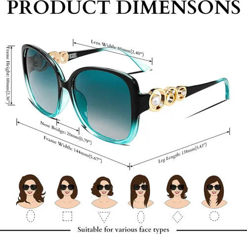 Vista 5 de FEISEDY Gafas de sol de moda para mujer, marco cuadrado de gran tamaño con perlas brillantes, protección UV polarizada B2821
