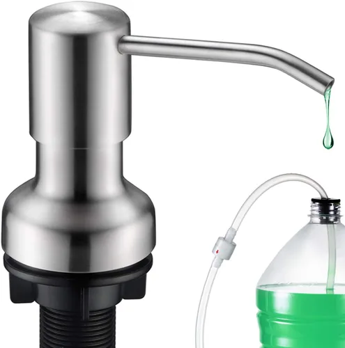 Vista 9 de Dispensador de jabón integrado para fregadero de cocina, dispensador de jabón de cocina, juego de bomba de acero inoxidable para jabón o loción