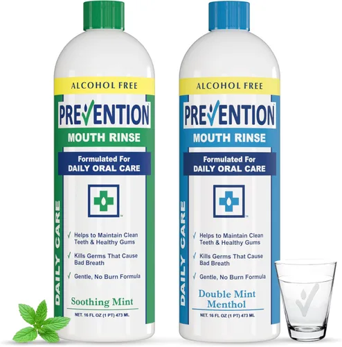 Vista 8 de Prevention Daily Care Enjuague bucal sin alcohol, peróxido de hidrógeno blanqueamiento dental con doble menta calmante para tratamiento del mal