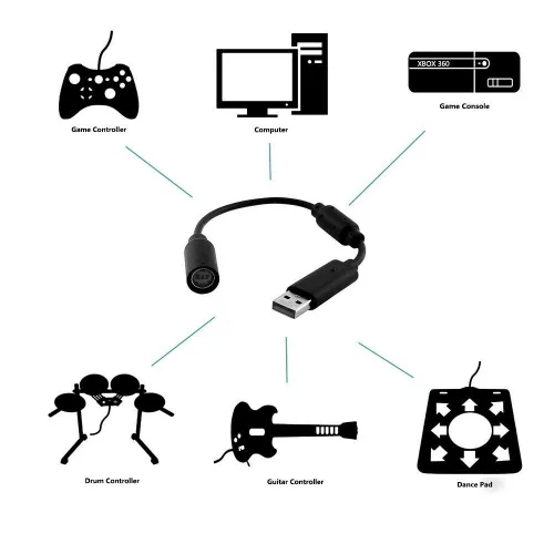 Vista 4 de Replacement Dongle USB Controller Breakaway Cable Cord Game Controller Adapter for Xbox 360 PC Wired Controller Rock Band and Guitar Hero - Grey