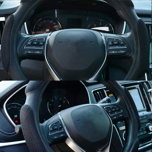 Vista 4 de Funda para volante de automóvil, almohadilla acolchada para las manos, deslizable, ajuste universal de 15''/38 cm (negro)