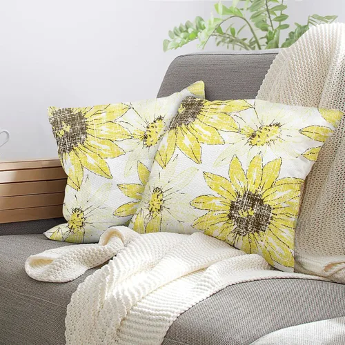 Vista 6 de Juego de 2 fundas de almohada de 18 x 18 pulgadas, elegantes almohadas decorativas de girasol, fundas de almohada de crisantemo para exteriores