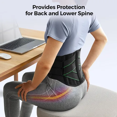 Vista 5 de FREETOO - Soporte de espalda para hombres para dolor de espalda baja, cinturón de apoyo traspirable para mujeres, funciona con almohadilla suave