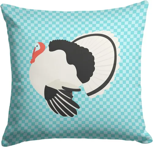 Vista 267 de Caroline's Treasures BB8163PW1414 Beltsville - Almohada decorativa de tela a cuadros pequeños, color blanco, pavo y gallina azul, lavable a máquina