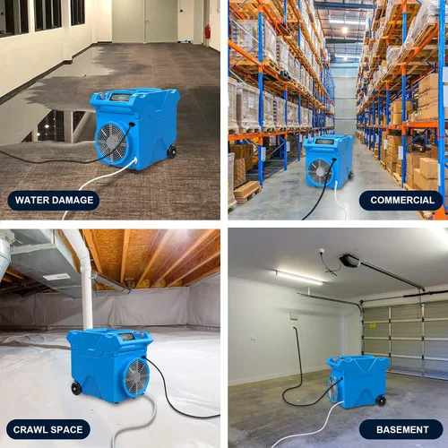 Vista 7 de Mounto Deshumidificador comercial LGR de 150pints con mango y ruedas, compresor Panasonic, certificado ETL, compacto y apilable, bomba incorporada