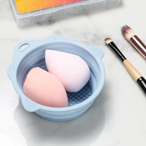 Vista 5 de Cuenco Limpiador de Brochas de Maquillaje Plegable de Silicona - Etercycle Herramienta de Limpieza Portátil para Brochas, Borlas de Polvo y Esponjas