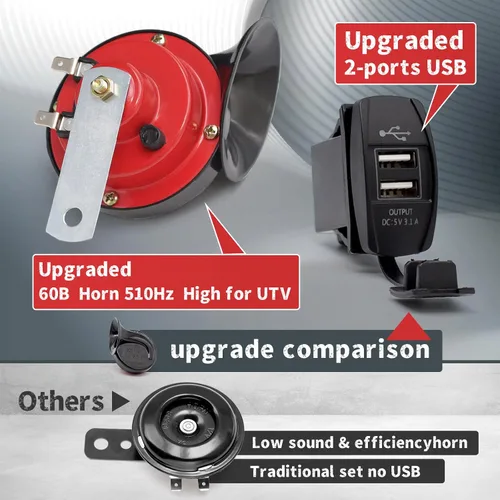 Vista 5 de Kit universal de bocina de señal de giro para ATV, UTV, kit legal de calle para UTV ROV, ATV, golf, SXS, coche con interruptor basculante, 2