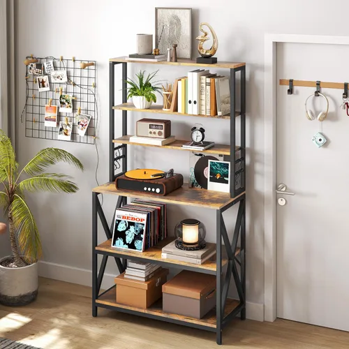 Vista 6 de Yaheetech - Estantería de cocina de 6 niveles, mesa de café de 31.5 pulgadas, gabinete para microondas de estilo granja para espacios pequeños