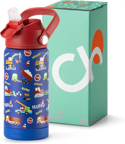 Vista 31 de Botella de Agua Choco Mocha para Niños para la Escuela, Botella de Agua Aislada para Niños de Acero Inoxidable para Niños, 14 Oz Camión Monstruo