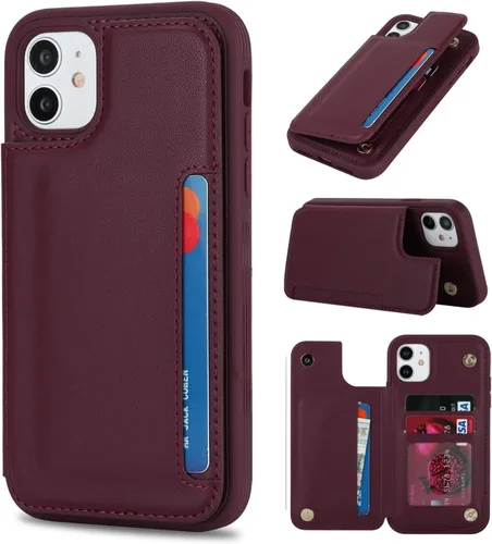 Vista 18 de iCoverCase Compatible con iPhone 11 Funda con Portador de Tarjetas, Funda de Teléfono Tipo Billetera para Mujeres Hombres Bloqueo RFID Funda Beige