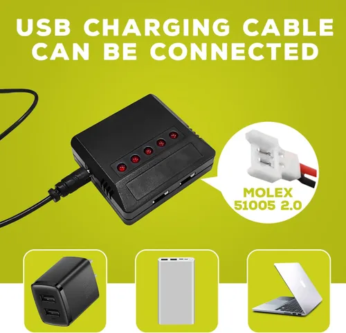 Vista 7 de Batería de litio de 5 unidades de 3.7 V 300 mAh 25C con cargador 5 en 1 para Syma X11 X11C WLToys V911S A120 XK A150 V966 FX801 UDI U830 U816A