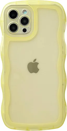 Vista 7 de Caseative Funda para iPhone 12 Pro, funda de color sólido con marco ondulado rizado transparente, suave (negro, 12 Pro) Solid Color Curly Wave