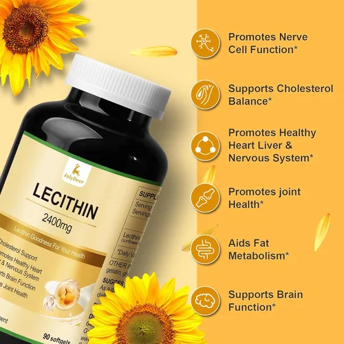 Vista 5 de JulyDeer Lecitina de girasol 2400 mg 90 cápsulas blandas ricas en fosfatidilcolina, sin OMG, sin soja, suplemento sin gluten, soporte del sistema