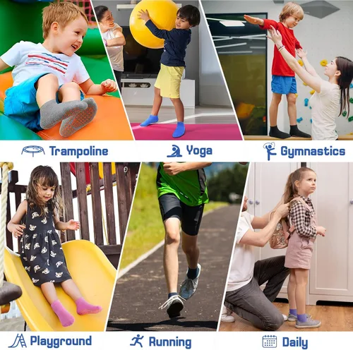 Vista 6 de HYCLES Calcetines antideslizantes para niños y niñas, calcetines adhesivos para el tobillo, calcetines antideslizantes para niños, 6 pares