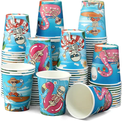 Vista 16 de Funtery 100 piezas de vasos de papel de Navidad, vasos de café desechables de Navidad con copos de nieve, muñeco de nieve, alce, luces, 9 onzas