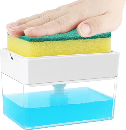 Vista 8 de Dispensador de jabón de calidad premium para cocina - Dispensador de líquido lavavajillas con soporte para esponja, bomba de fregadero y soporte