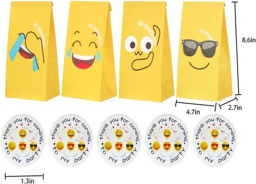 Vista 2 de VstarOne 24 bolsas de dulces – Emoticons bolsas de fiesta con calcomanías, 24 calcomanías, bolsa de papel kraft para bodas, nacimientos