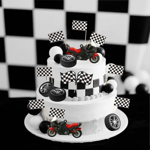 Vista 5 de LaVenty Decoraciones de fiesta de motocross, decoración de tartas de motocicleta, hombre, cumpleaños, para motocross, decoración de baby shower