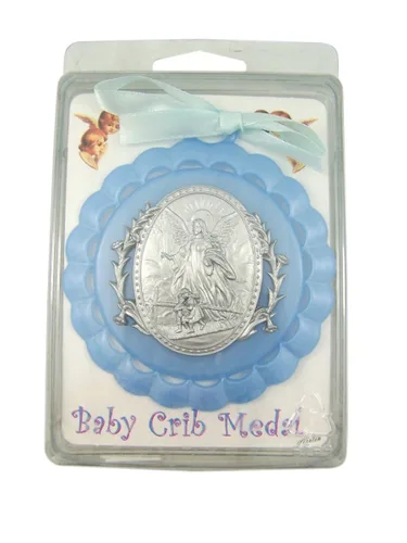 Vista 2 de Medalla de cuna azul acrílica moldeada con ángel de la guarda para decoración de guardería de bebé, 3 1/2 pulgadas