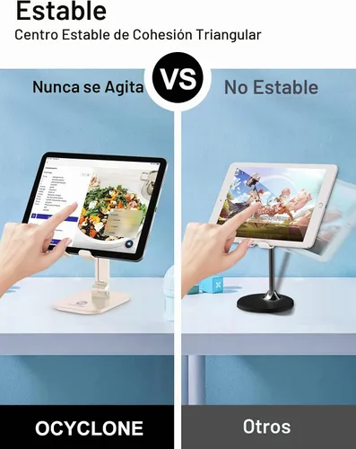 Vista 5 de Soporte para teléfono OCYCLONE, soporte para celular plegable con altura y ángulo ajustables para escritorio, soporte para iPhone más alto Beige