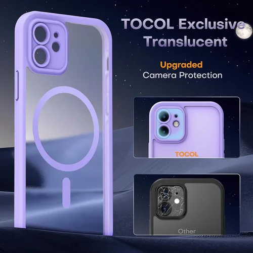 Vista 625 de TOCOL Funda magnética 3 en 1 para iPhone 15 Pro, mejorada [protección completa de cámara] con 2 protectores de pantalla, compatible con MagSafe Gris