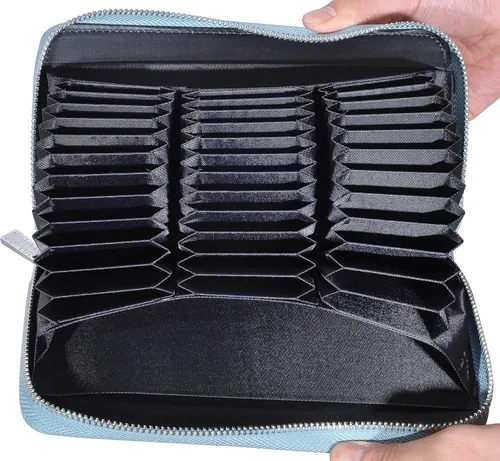 Vista 6 de Easyoulife Tarjetero de cuero genuino para mujer con 36 ranuras de seguridad RFID, L