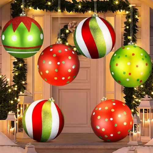 Vista 11 de Tigeen 4 adornos de bola de Navidad rojos grandes de 6 pulgadas, adornos colgantes de Navidad extra grandes de 5.906 in con purpurina para invierno