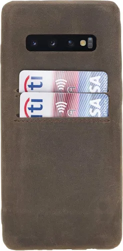 Vista 34 de HARDISTON Funda de piel auténtica hecha a mano para Samsung Galaxy Note 8, funda a presión con 2 ranuras para tarjetas de crédito, carga Marrón