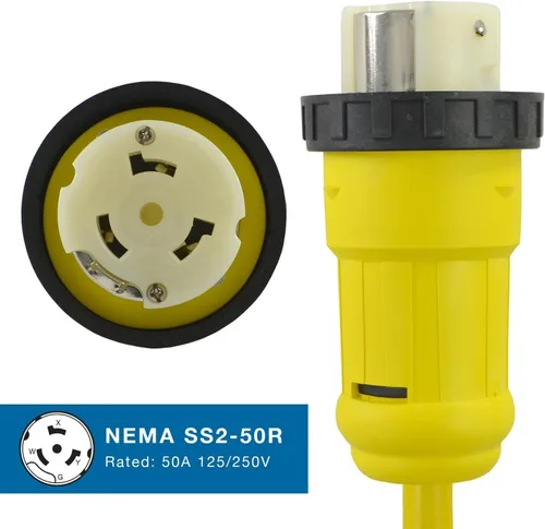 Vista 3 de Conntek 14422 RV adaptador flexible Enchufe Macho 15 Amp con tornillo a 50 Amp 125/250 V, conector hembra de bloqueo