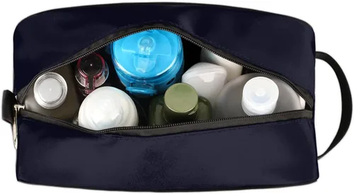 Vista 5 de Neceser de viaje para hombres y mujeres, bolsa de afeitar resistente al agua, bolsas de almacenamiento plegables con asa para artículos de tocador