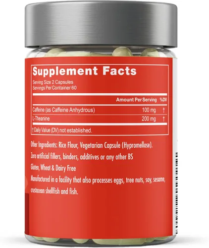 Vista 8 de Elite Cafeína con L-teanina, fuerza extra sin temblores, energía enfocada, cápsulas nootrópica natural para el rendimiento cognitivo, 120 cápsulas