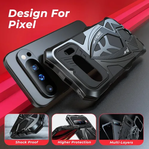 Vista 6 de Lunivop Funda para Google Pixel 10 Pro Case/Pixel 10 6.3 '' Metal Hard Phone Case Case Case para tornillo con protección de cámara Heavy Duty Negro