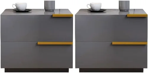 Vista 5 de Mesita de noche, mesa de noche de madera fabricada moderna, cajones incluidos, mesita de noche con 2 cajones para dormitorio, gris, 1 pieza
