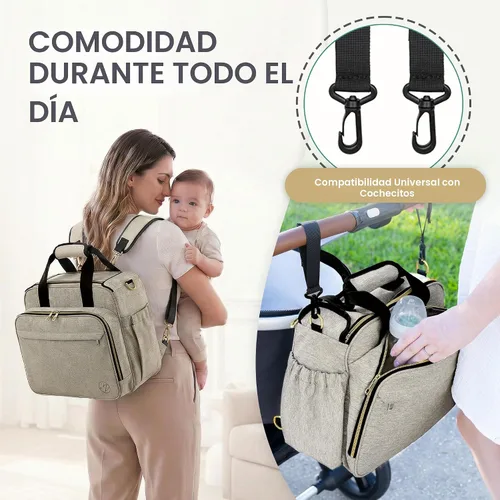 Vista 7 de Mellories Bolso de pañales convertible de 4 en 1 para bebés niños y niñas - Se convierte en mochila de pañales, bolso de bebé, bolso de cochecito