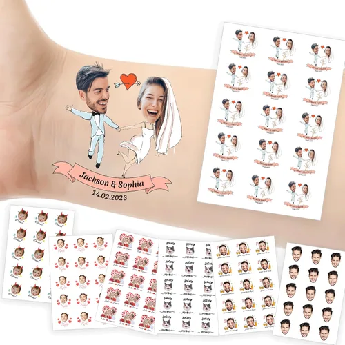 Vista 19 de Tatuajes temporales personalizados con foto y nombre, logotipo personalizado para adultos, niños, mujeres, hombres, regalo de boda, cumpleaños
