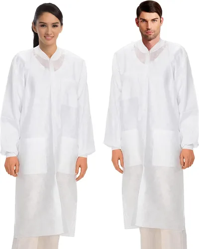 Vista 8 de Medical Nation Abrigos de laboratorio desechables blancos