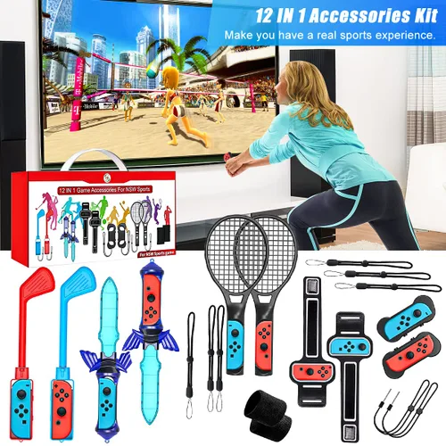 Vista 7 de Switch Sports Accessories Bundle for Nintendo Allnice 12 in 1 Nintendo Switch Sports OLED Switch Accessories with Tennis Rackets Golf Culbs JoyPad