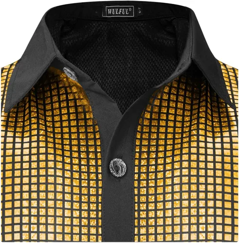 Vista 3 de WULFUL Camisa de discoteca para niños y niños, camisas con botones y lentejuelas, disfraz de fiesta de los años 70