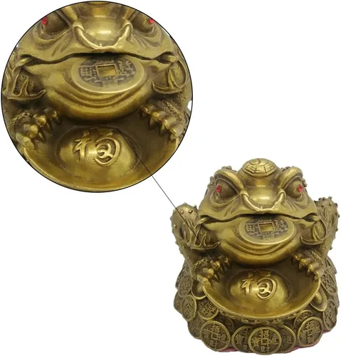 Vista 4 de Feng Shui latón dinero rana estatua riqueza sapo esculturas hecho a mano decoración del hogar atrae riqueza regalo BS032