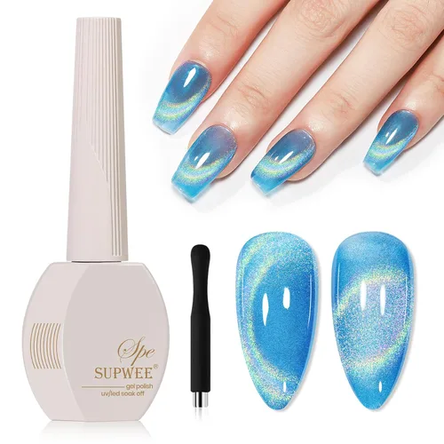 Vista 11 de Esmalte de uñas de ojo de gato burdeos sin gel, esmalte de uñas magnético secado al aire para uñas de los pies, secado rápido, alto brillo