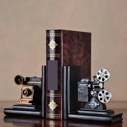 Vista 6 de Book Decor Retro Camera Bookend Movie Projector Creative Bookcase Retro Study Room Non Skid Book Stoppers Decorative Bookend Bookends Decorative