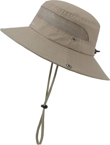 Vista 4 de Sombrero de sol para niños, ala ancha, sombrero de safari para niños, protección solar UPF 50+, sombrero de cubo para niños y niñas